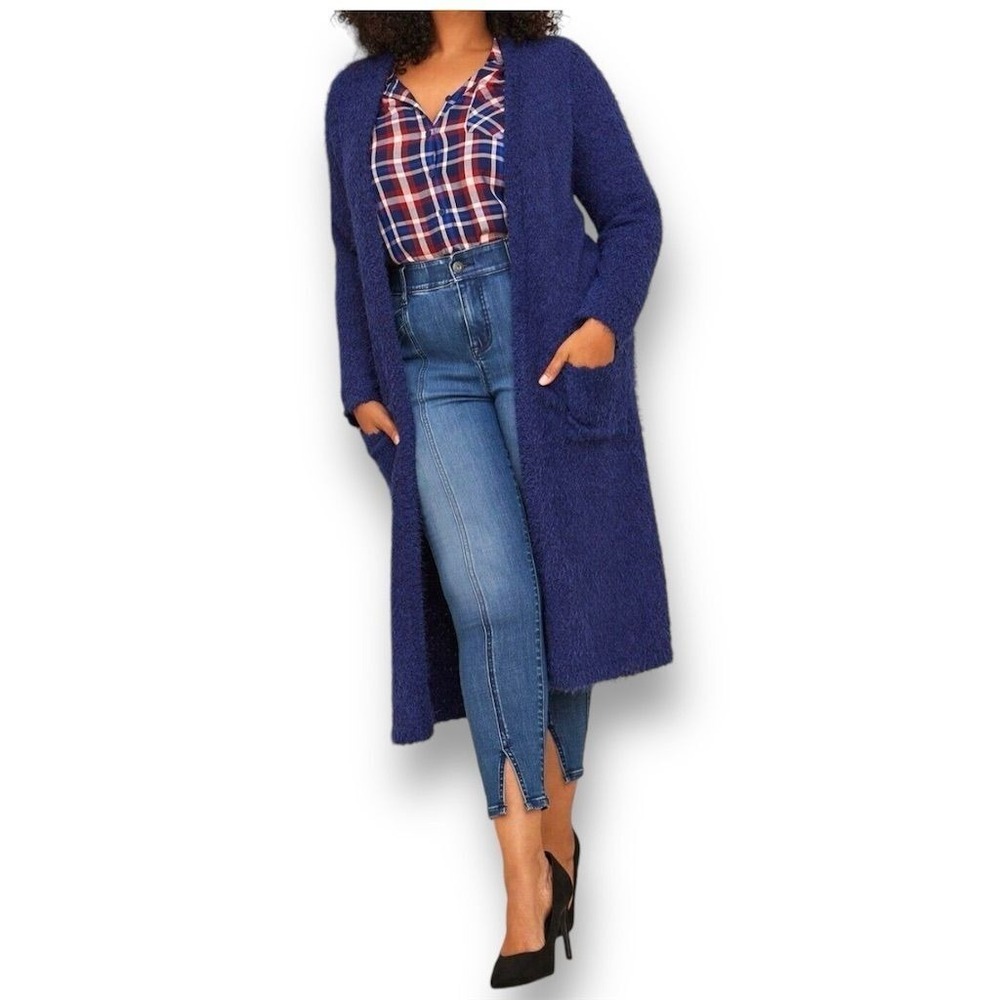 Torrid Blue Popcorn Knit Open‎ Front Duster Cardigan Size 00/10-12 Cozy Winter